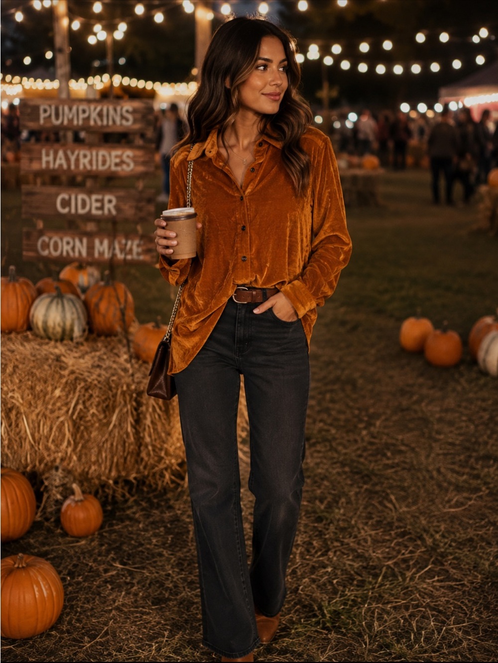 Velvet Button-Up Shirt - Rust Orange